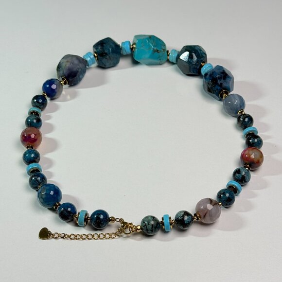 Chunky Blue Gemstone Statement Necklace – Turquoise & Blue Agate - Picture 6 of 11